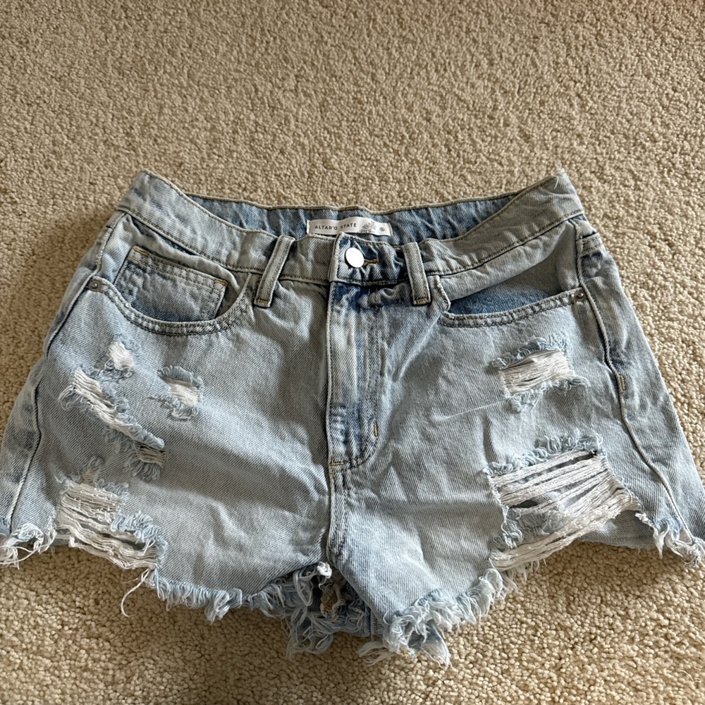 Altar'd State Light Blue Distressed Denim Shorts